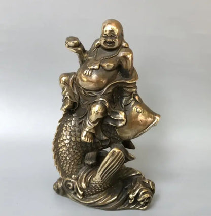 China brass ride fish maitreya Buddha crafts statue