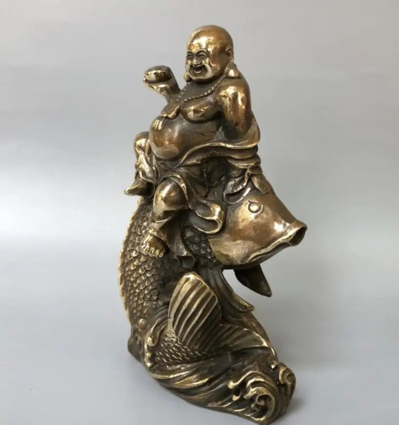 China brass ride fish maitreya Buddha crafts statue