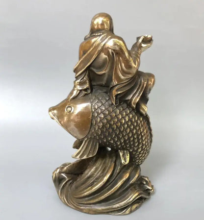 China brass ride fish maitreya Buddha crafts statue