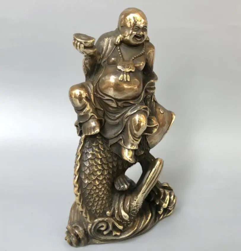China brass ride fish maitreya Buddha crafts statue