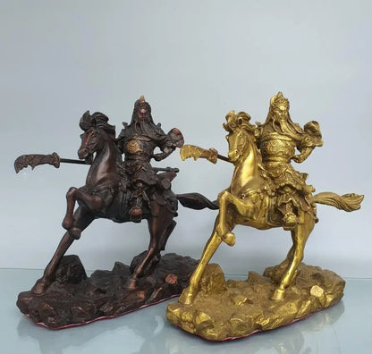 China brass ride horse Guan Yu crafts statue