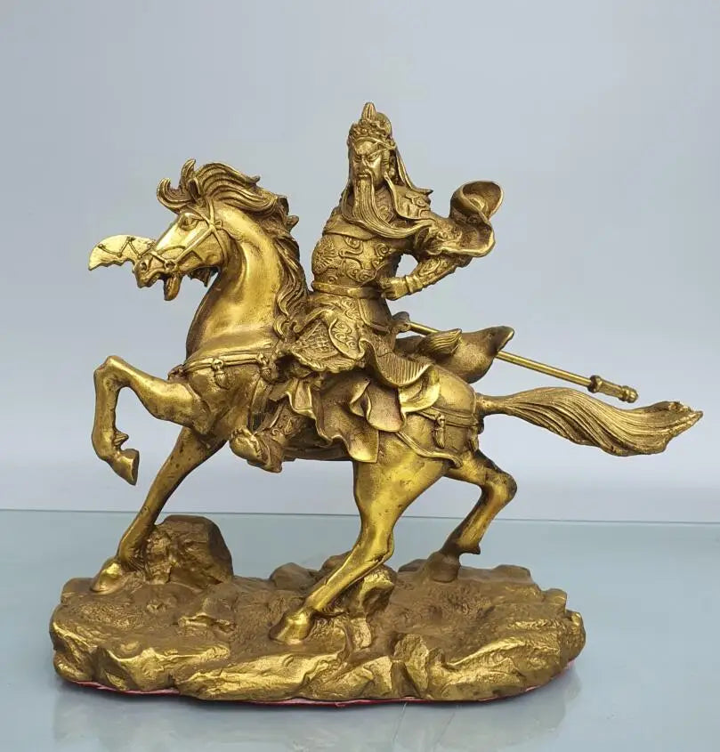 China brass ride horse Guan Yu crafts statue