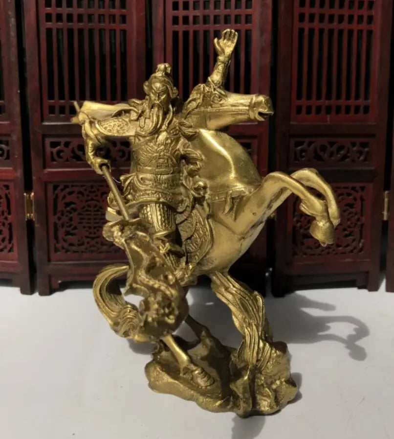 China brass ride horse Guan yu crafts statue