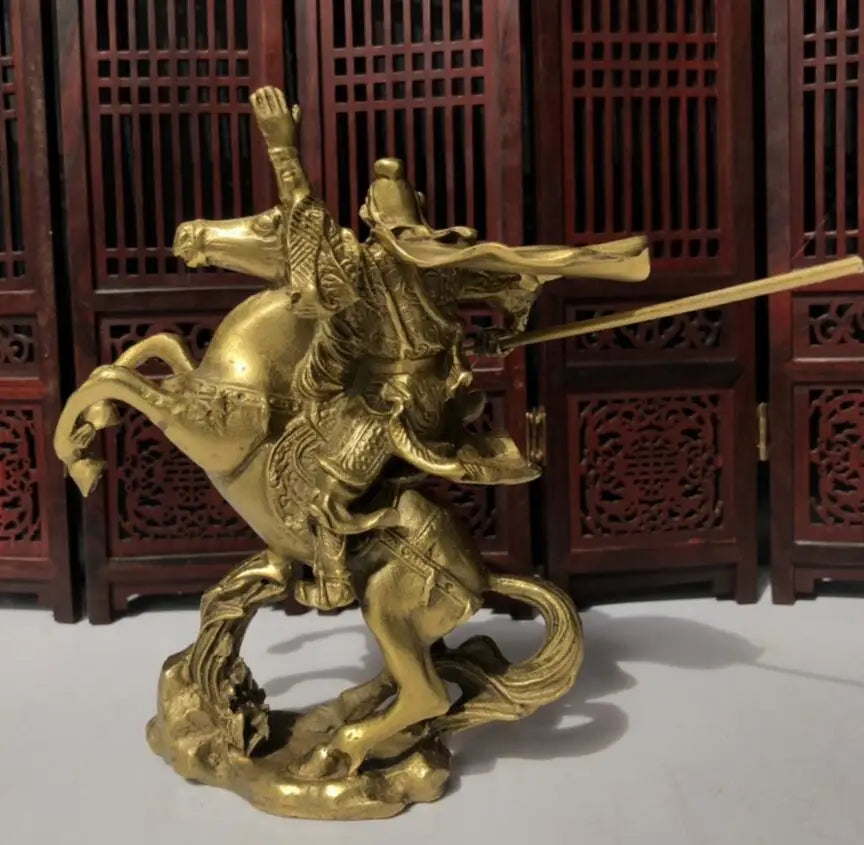 China brass ride horse Guan yu crafts statue