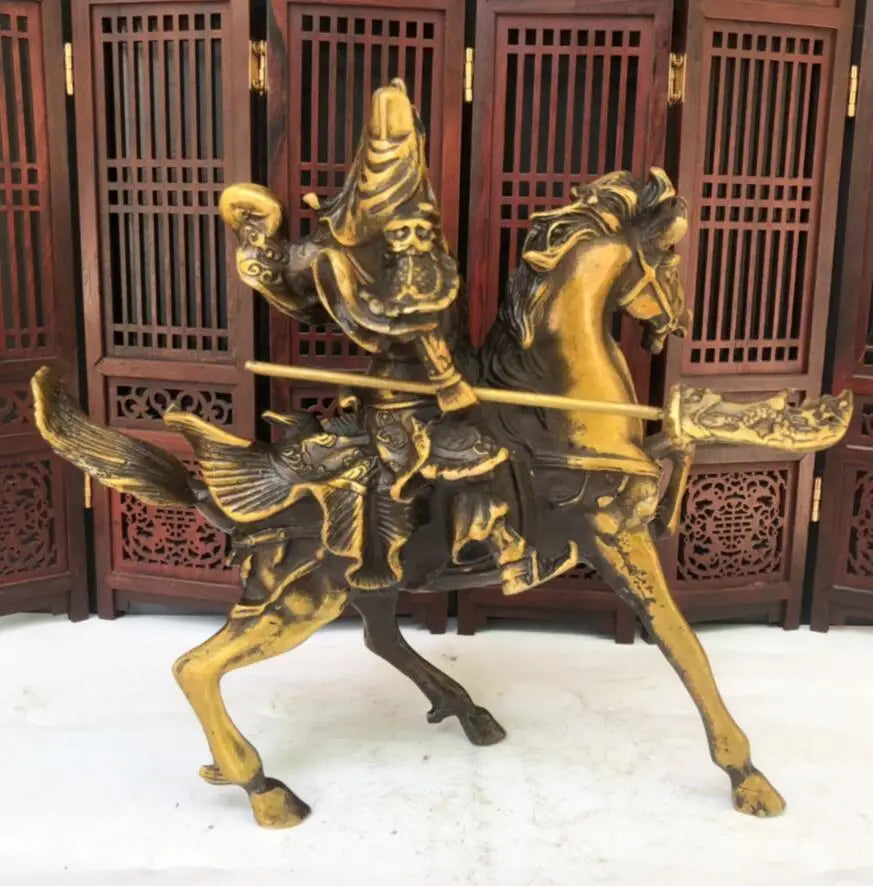 China brass ride horse Guan yu crafts statue