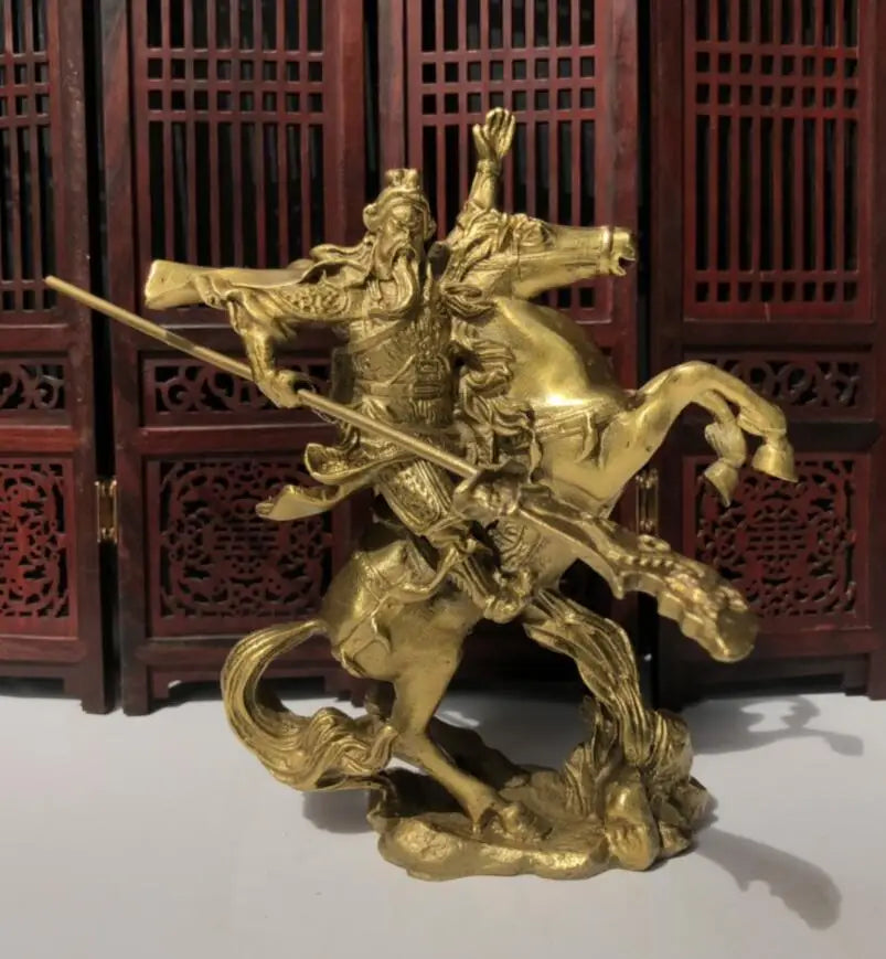 China brass ride horse Guan yu crafts statue