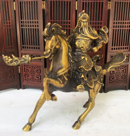 China brass ride horse Guan yu crafts statue