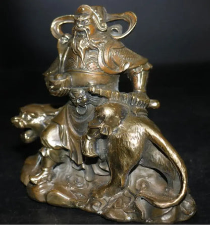 China brass ride tiger God of Wealth crafts statue