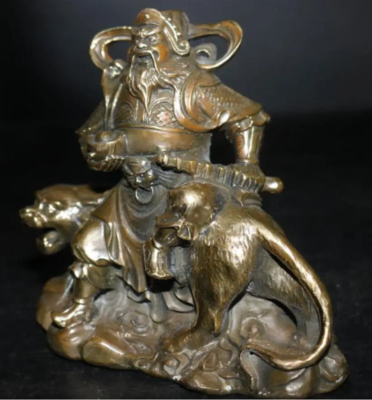 China brass ride tiger God of Wealth crafts statue