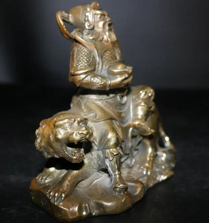 China brass ride tiger God of Wealth crafts statue