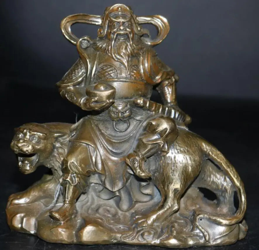 China brass ride tiger God of Wealth crafts statue