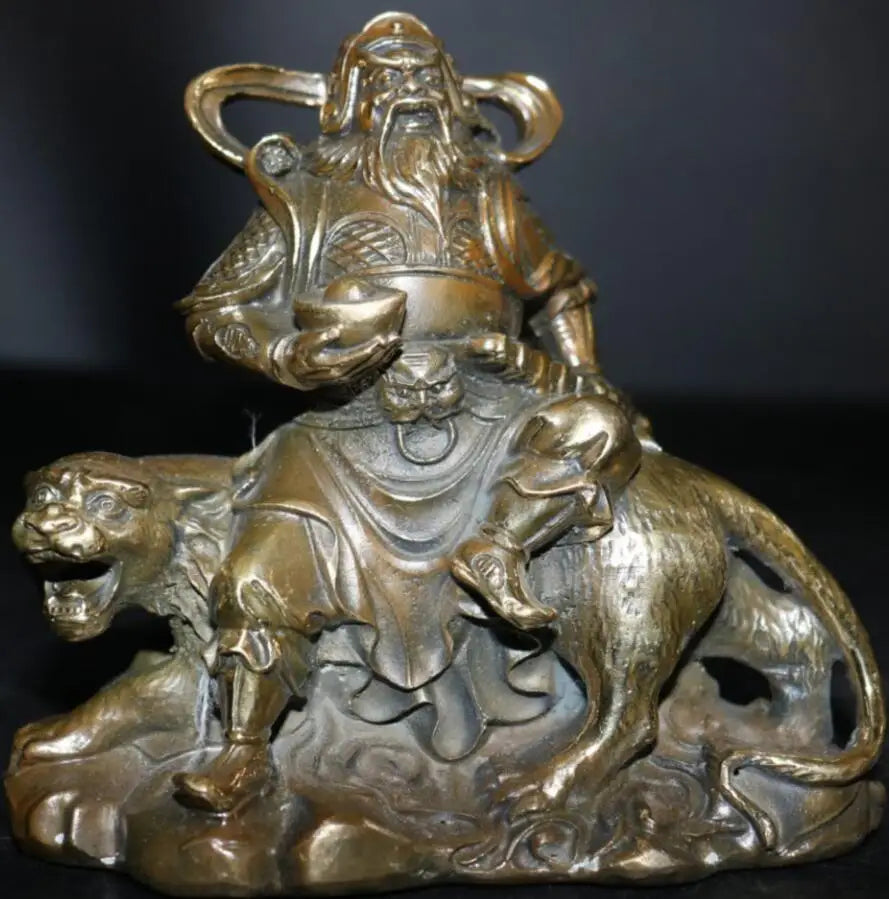 China brass ride tiger God of Wealth crafts statue