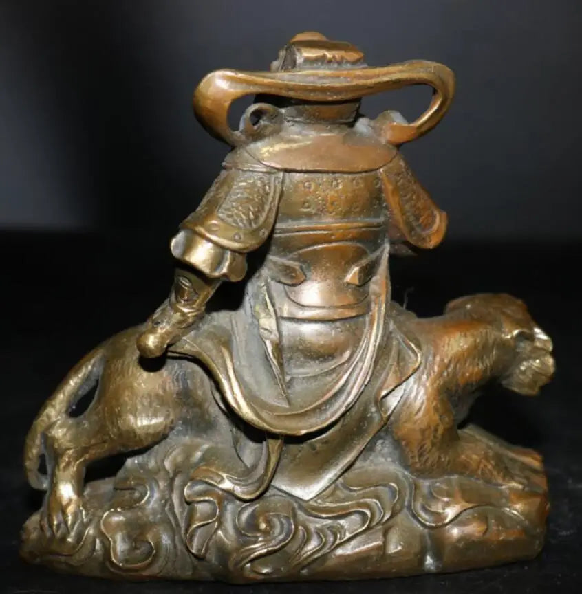 China brass ride tiger God of Wealth crafts statue