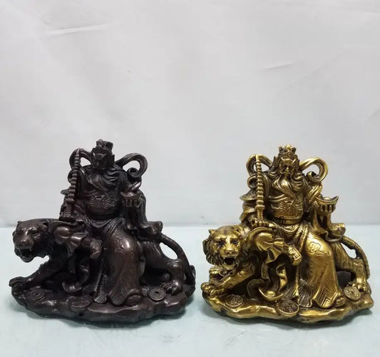 China brass ride tiger god of wealth crafts statue