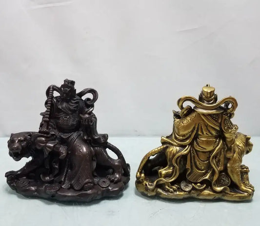 China brass ride tiger god of wealth crafts statue