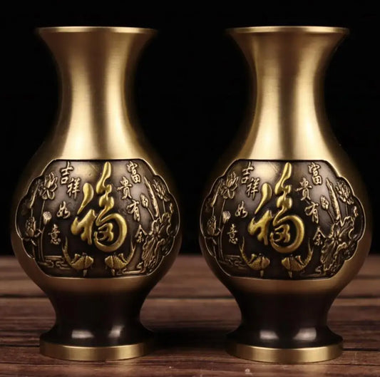 China brass seiko Lotus vase crafts statue A pair