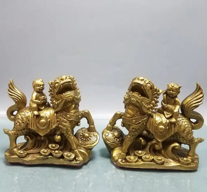 China brass seiko child ride kirin crafts statue A pair