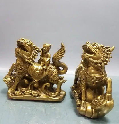 China brass seiko child ride kirin crafts statue A pair