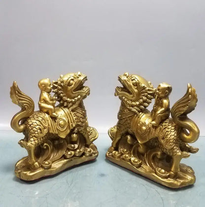 China brass seiko child ride kirin crafts statue A pair