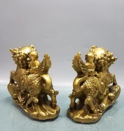 China brass seiko child ride kirin crafts statue A pair