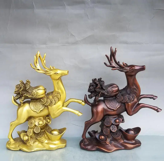 China brass seiko deer back cabbage crafts statue