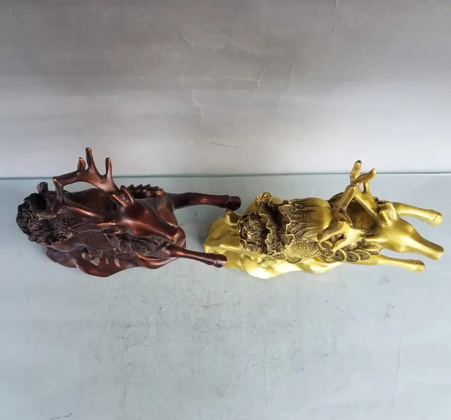 China brass seiko deer back cabbage crafts statue