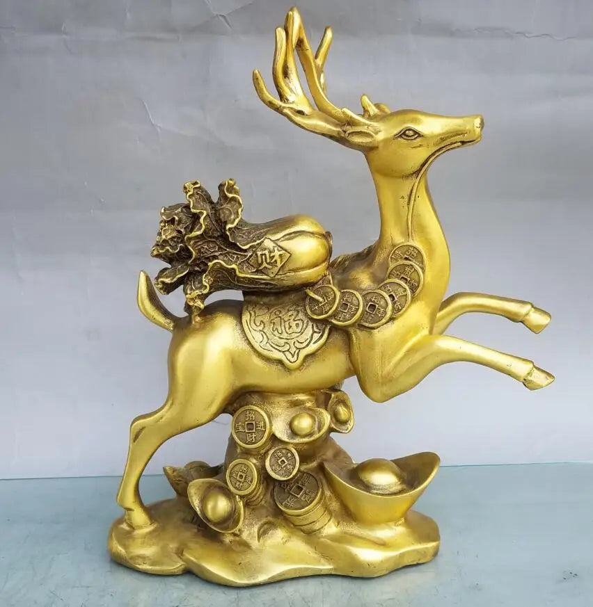 China brass seiko deer back cabbage crafts statue