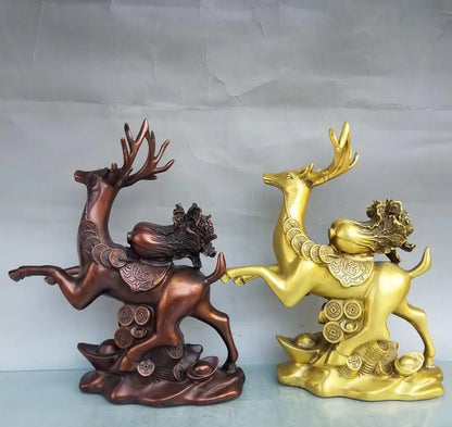 China brass seiko deer back cabbage crafts statue