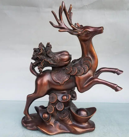China brass seiko deer back cabbage crafts statue