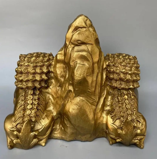 China brass seiko double lion crafts statue