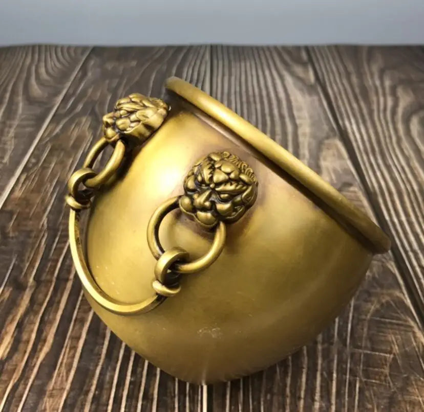 China brass seiko double lion head tank crafts statue