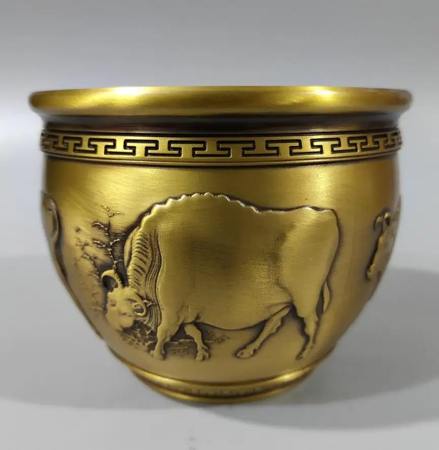 China brass seiko five cow cylinder crafts statue
