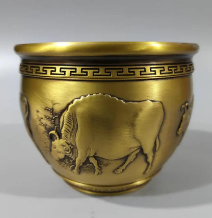 China brass seiko five cow cylinder crafts statue