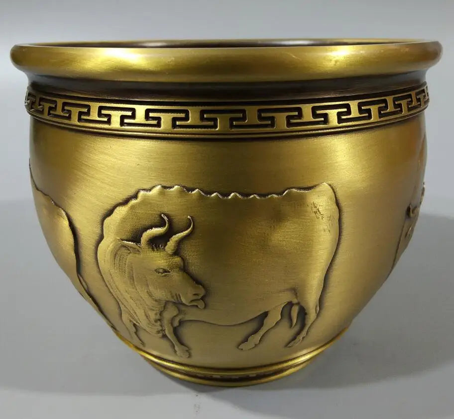 China brass seiko five cow cylinder crafts statue