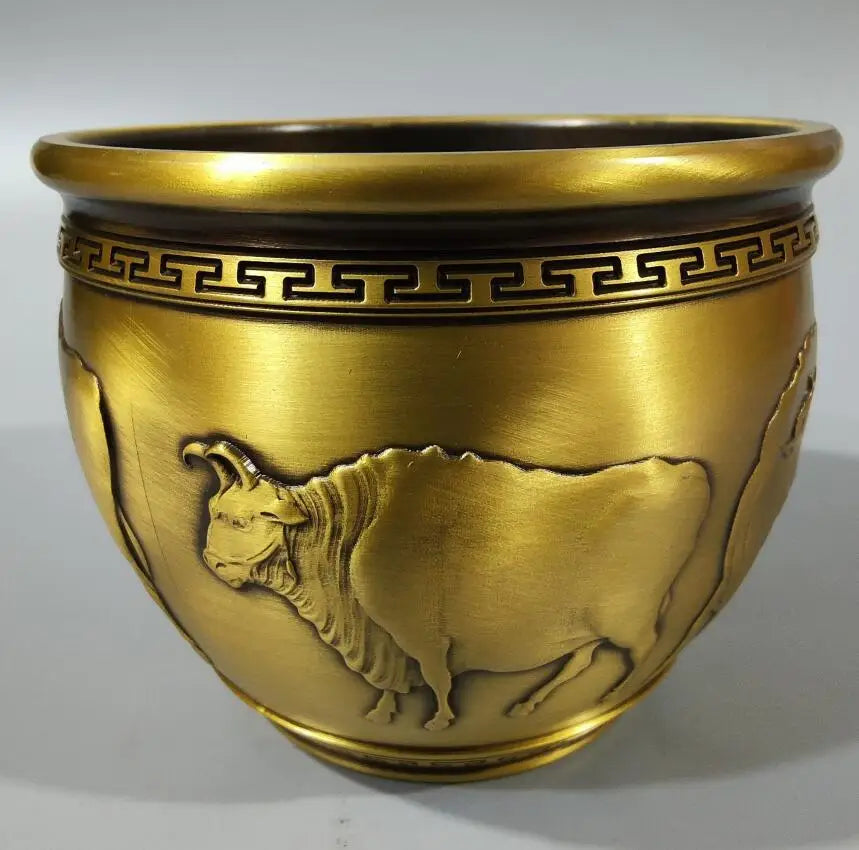 China brass seiko five cow cylinder crafts statue