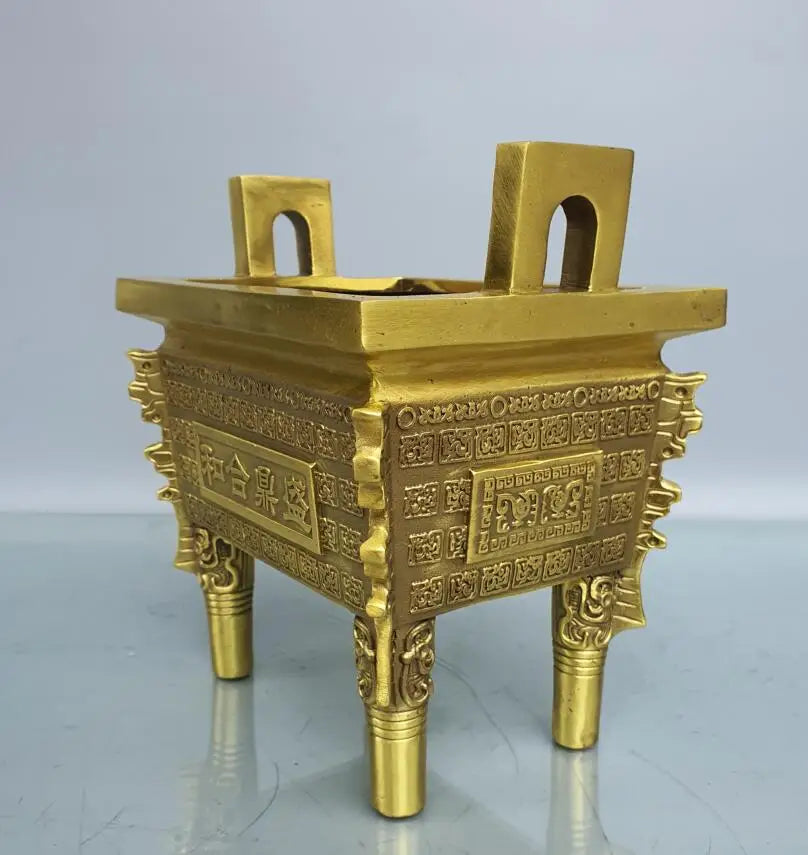 China brass seiko four Fong tripod Incense burner crafts statue