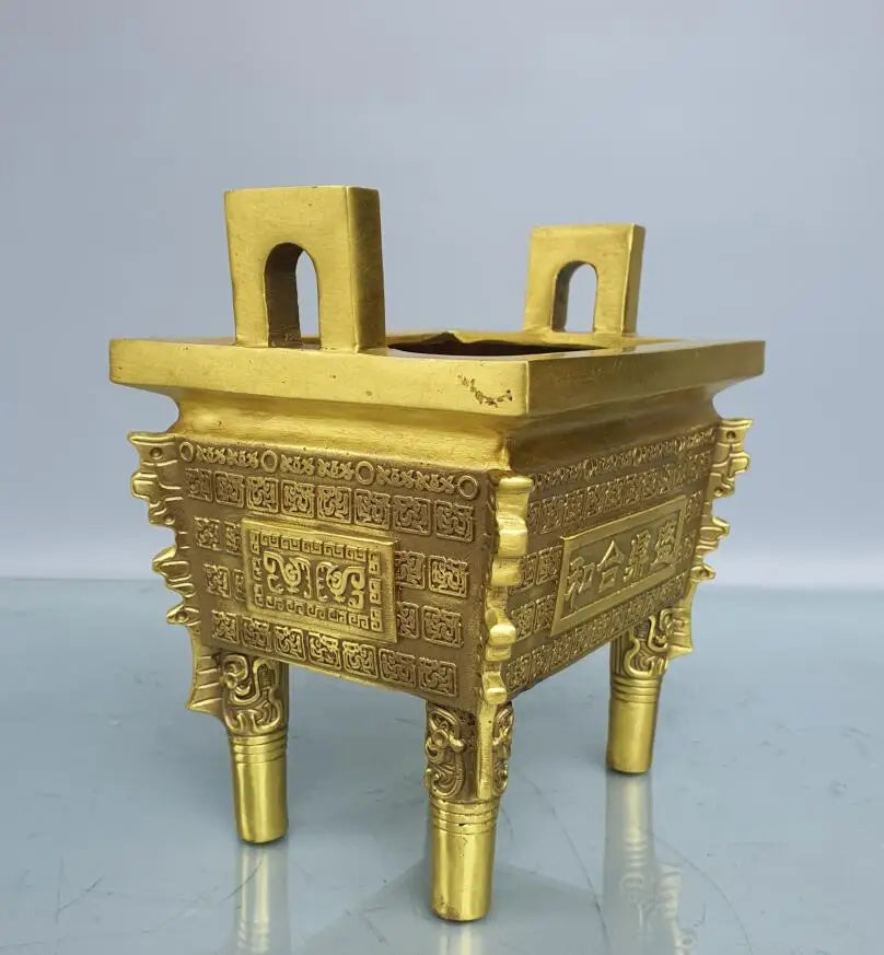China brass seiko four Fong tripod Incense burner crafts statue