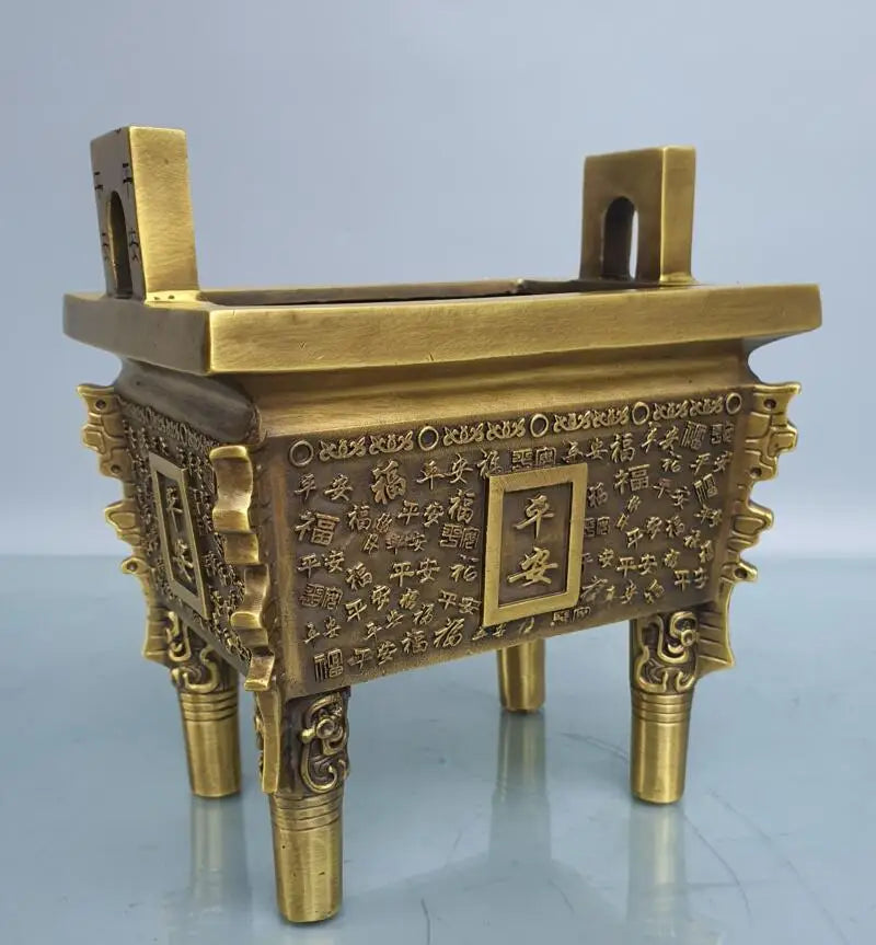 China brass seiko four Fong tripod Incense burner crafts statue