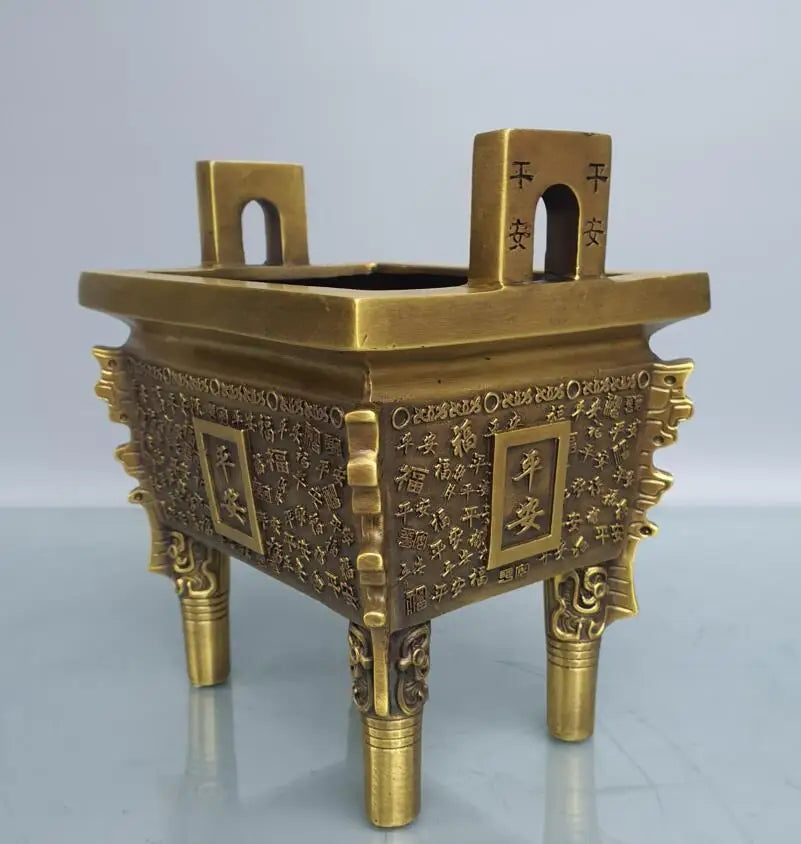 China brass seiko four Fong tripod Incense burner crafts statue