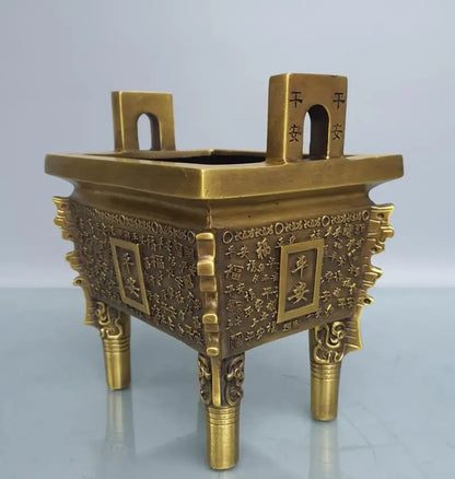 China brass seiko four Fong tripod Incense burner crafts statue