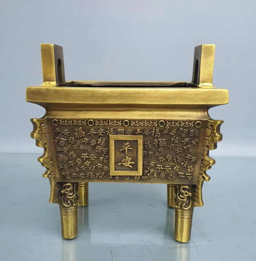 China brass seiko four Fong tripod Incense burner crafts statue