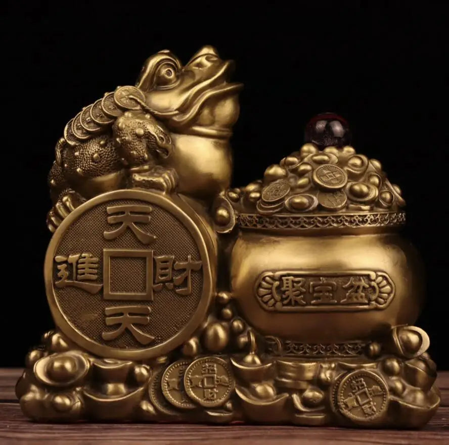China brass seiko gold toad treasure bowl crafts statue