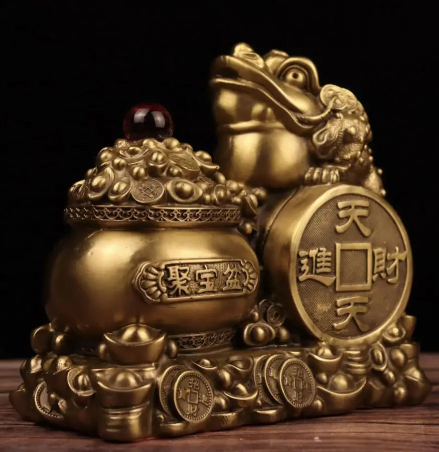 China brass seiko gold toad treasure bowl crafts statue