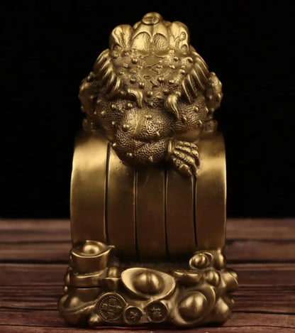 China brass seiko gold toad treasure bowl crafts statue