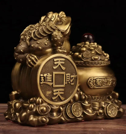 China brass seiko gold toad treasure bowl crafts statue