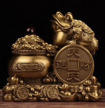 China brass seiko gold toad treasure bowl crafts statue