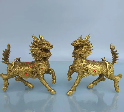 China brass seiko kirin crafts statue A pair