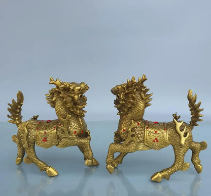 China brass seiko kirin crafts statue A pair