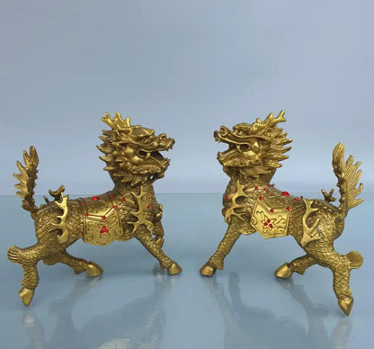 China brass seiko kirin crafts statue A pair