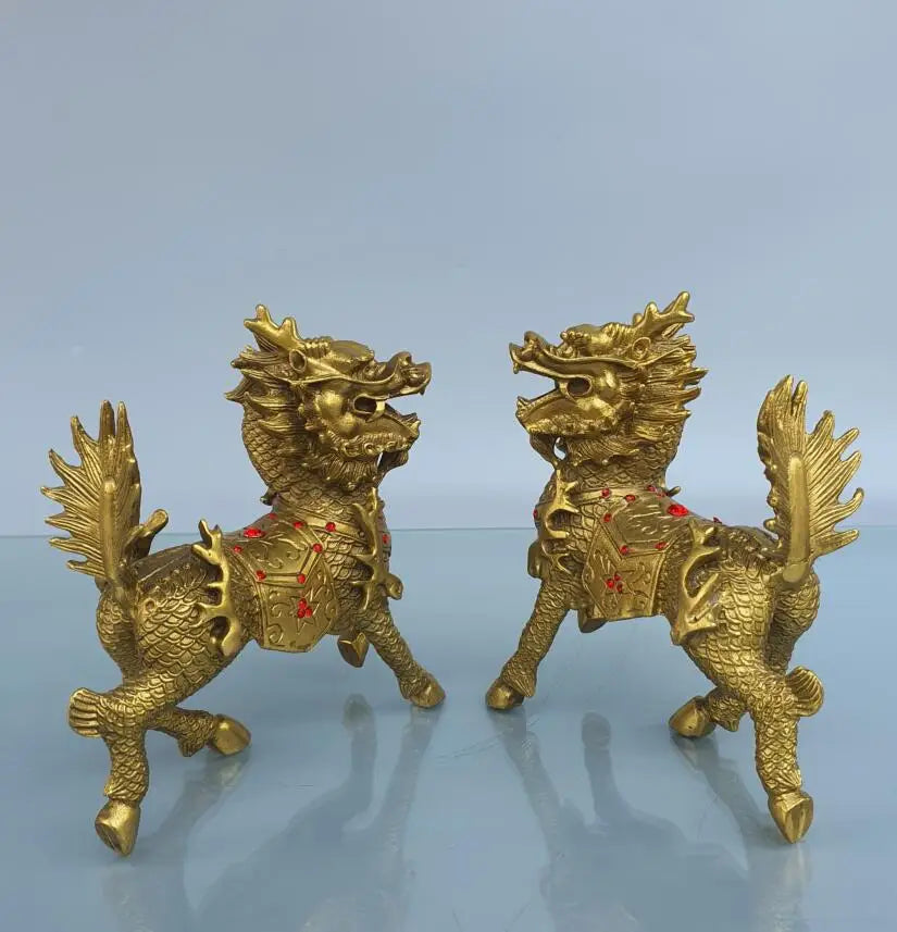 China brass seiko kirin crafts statue A pair
